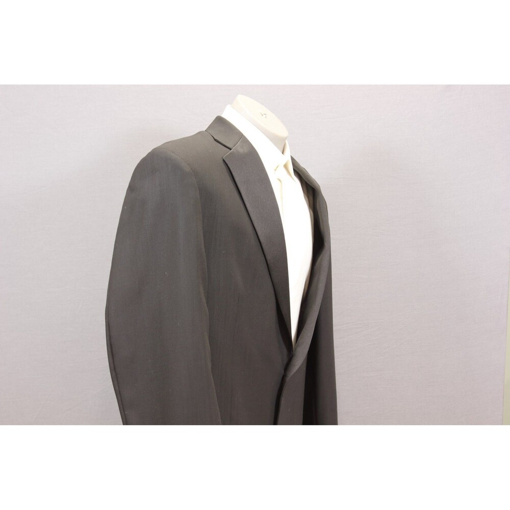 Calvin Klein Tuxedo 2 Pc Suit Mens Black 2 Btn Wool 46L Flat Front 42" Waist - Picture 5 of 11